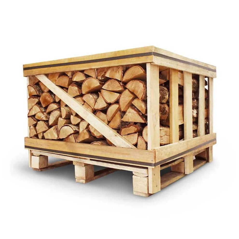 Standard Crate Kiln Dried Oak Firewood Logs 0.8m³ stacked / 1.3–1.4m³ loose.
